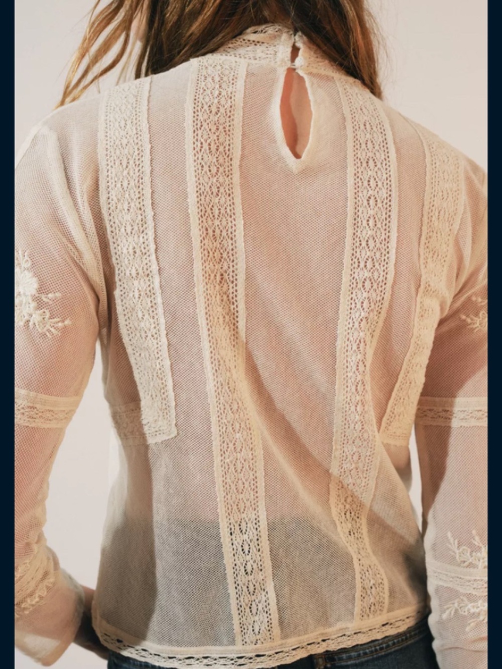 Zara Romantic Lace Blouse Semi-Sheer High Neck Ladder Stitch Size Small - Picture 3 of 15